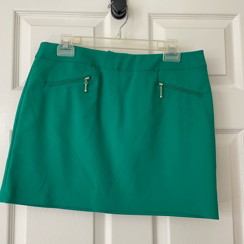 H&M Emerald Green Mini Skirt with Gold Zipper Details